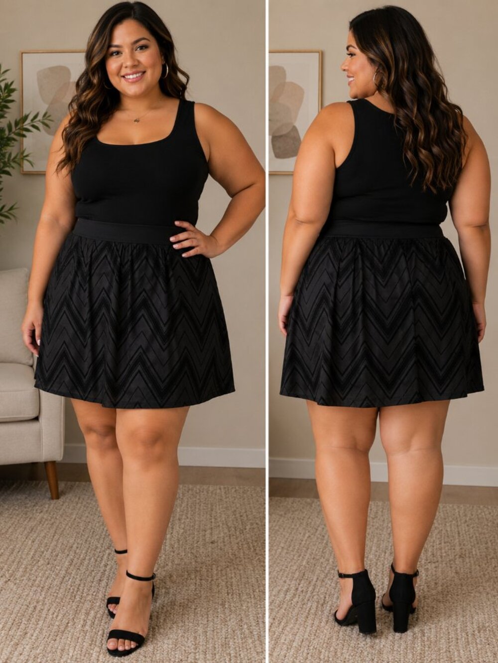 Ashley Stewart Black Geometric Velvet Burnout Circle Skirt - Size 24
